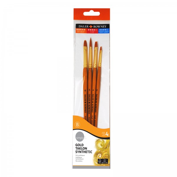 Daler Rowney Simply - Gold Taklon Synthetic Brushes SH 4 No. 4 - Set of 4 - 20 403