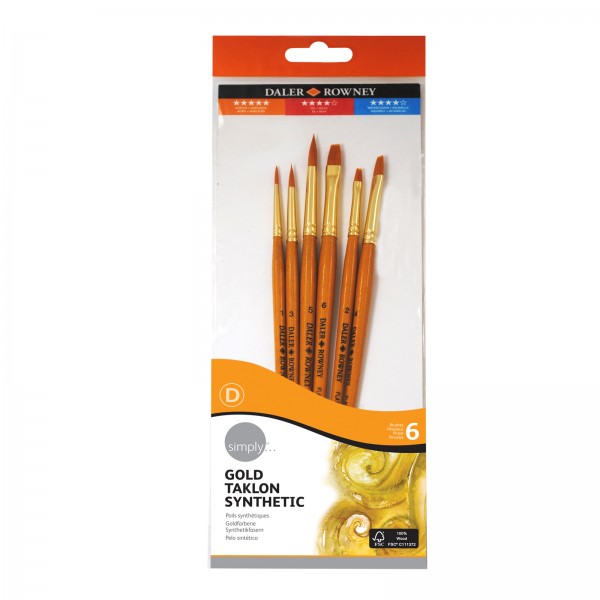 Daler Rowney Simply - Gold Taklon Synthetic Brushes SH 6 No. 2 - Set of 6 - 20 601