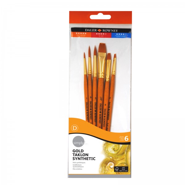 Daler Rowney Simply - Gold Taklon Synthetic Brushes SH 6 No. 1 - Set of 6 - 20 600