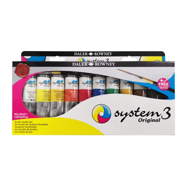 Daler Rowney Acrylfarben, System 3 Acrylic, Studio Set, 10 x 37 ml