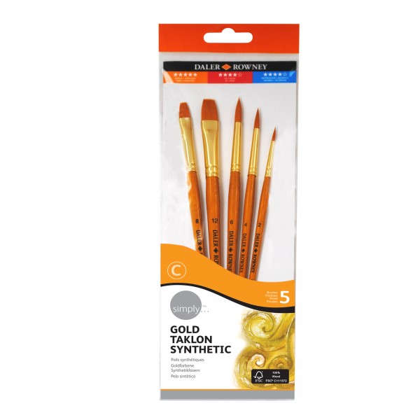 Daler Rowney Simply - Gold Taklon Synthetic Brushes SH 5 No. 3 - Set of 5 - 20 502