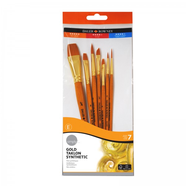 Daler Rowney Simply - Gold Taklon Synthetic Brushes SH 7 - Set of 7 - 20 700