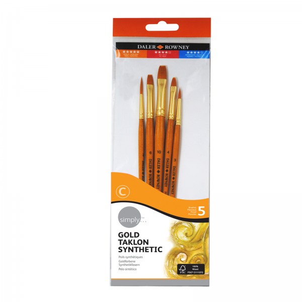 Daler Rowney Simply - Gold Taklon Synthetic Brushes SH 5 No. 2 - Set of 5 - 20 501