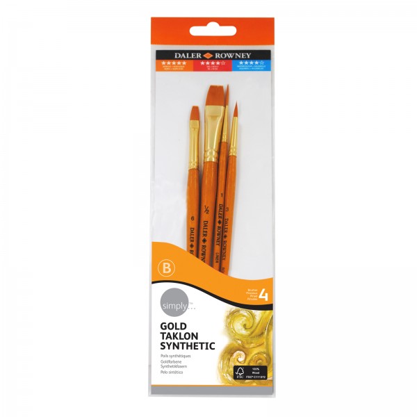 Daler Rowney Simply - Gold Taklon Synthetic Brushes SH 4 No. 3 - Set of 4 - 20 402