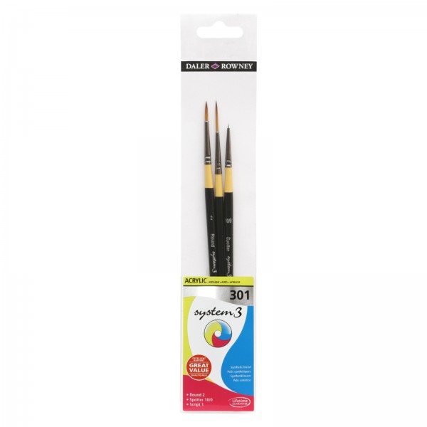 Daler Rowney Brushes - System 3 - Acrylic Brush Set 301 - Set of 3 - 00301