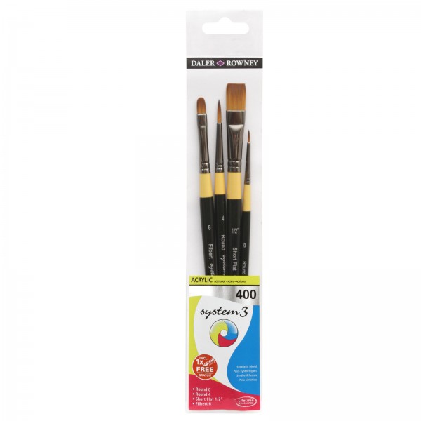 Daler Rowney Brushes - System 3 - Acrylic Brush Set 400 - Set of 4 - 00400
