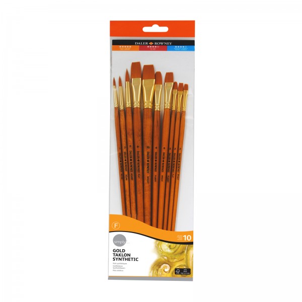 Daler Rowney Simply - Gold Taklon Synthetic Brushes LH 10 - Set of 10 - 20 110