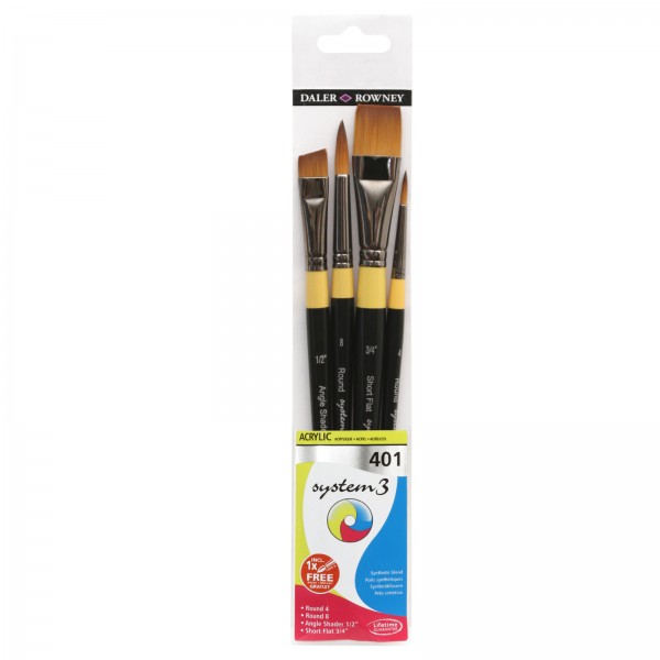 Daler Rowney Brushes - System 3 - Acrylic Brush Set 401 - Set of 4 - 00401