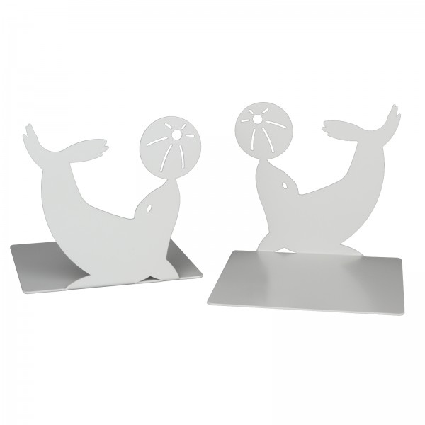 Buchstützen Tiermotiv Seehund, 2er-Set aus Metall, grau