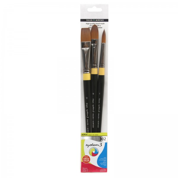 Daler Rowney Brushes - System 3 - Acrylic Brush Set 302 - Set of 3 - 00302