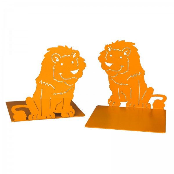 Buchstützen Tiermotiv Löwe, 2er-Set aus Metall, orange