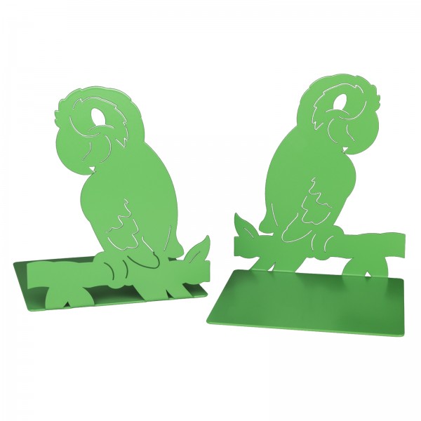 Buchstützen Tiermotiv Papagei, 2er-Set aus Metall, grün