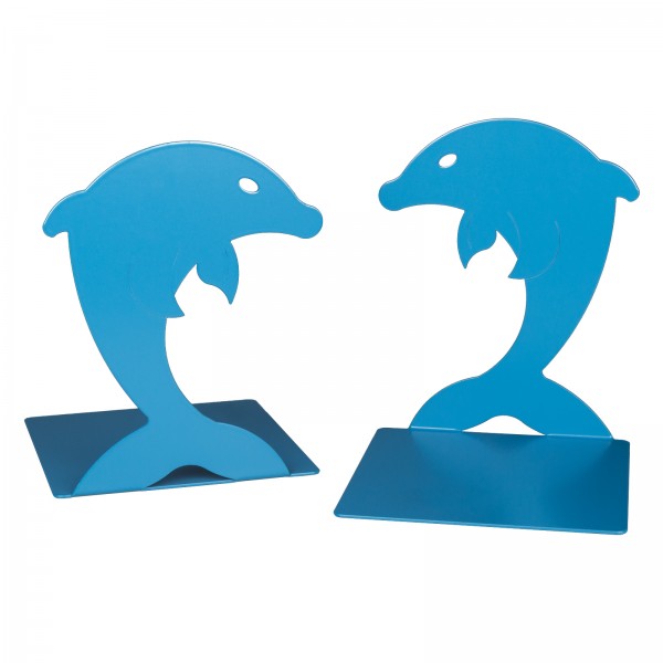 Buchstützen Tiermotiv Delphin, 2er-Set aus Metall, blau