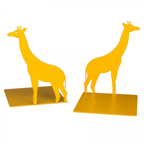 Buchstützen Tiermotiv Giraffe, 2er-Set aus Metall, gelb