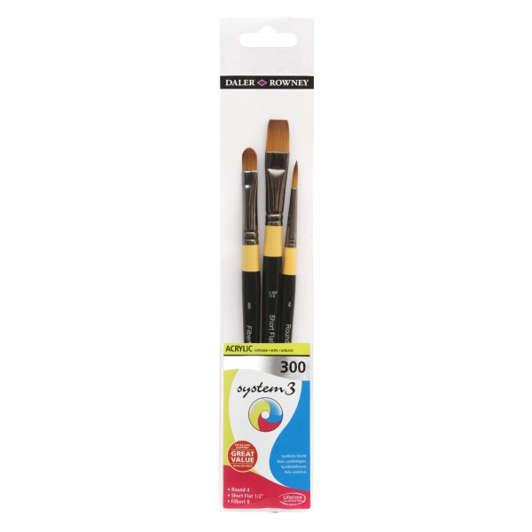 Daler Rowney Brushes - System 3 - Acrylic Brush Set 300 - Set of 3 - 00300