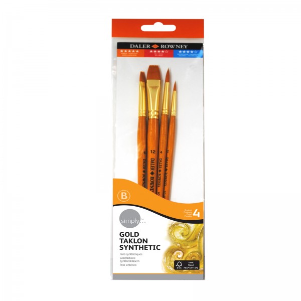 Daler Rowney Simply - Gold Taklon Synthetic Brushes SH 4 No. 2 - Set of 4 - 20 401