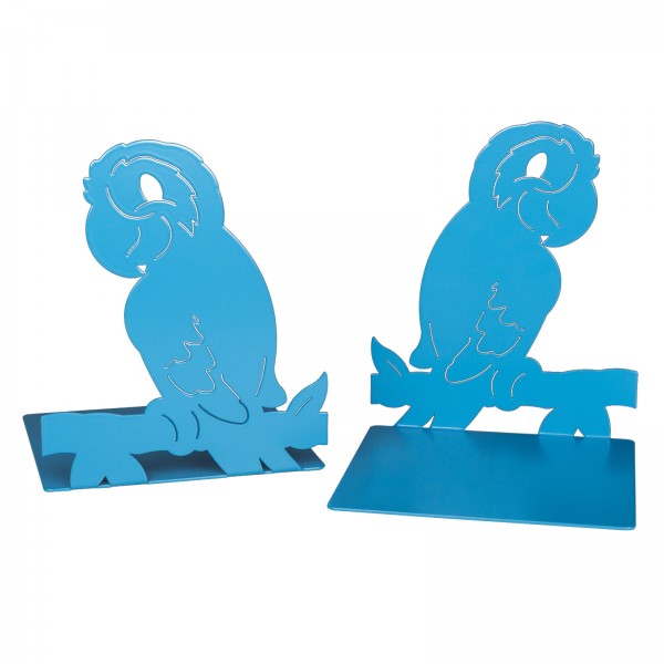 Buchstützen Tiermotiv Papagei, 2er-Set aus Metall, blau