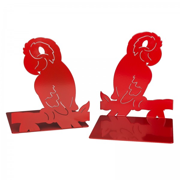 Buchstützen Tiermotiv Papagei, 2er-Set aus Metall, rot