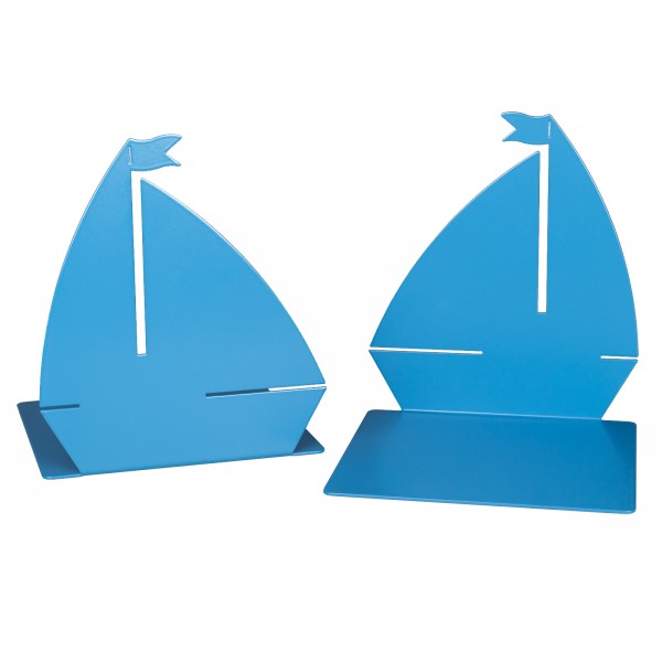 Buchstützen Motiv Segelboot, 2er-Set aus Metall, blau