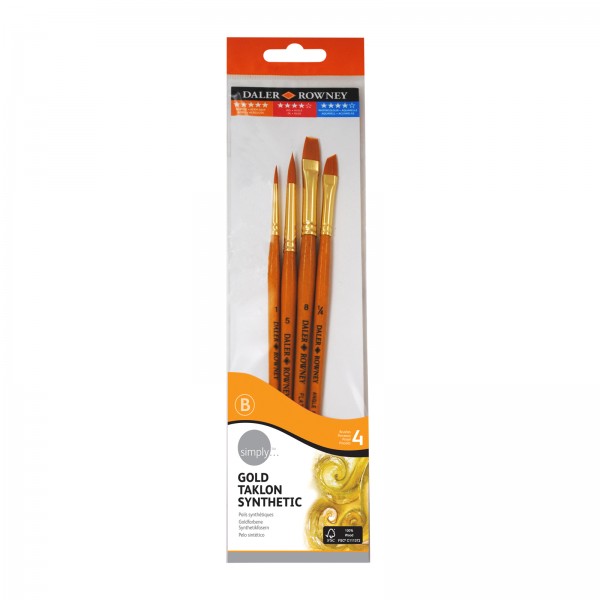 Daler Rowney Simply - Gold Taklon Synthetic Brushes SH 4 No. 1 - Set of 4 - 20 400